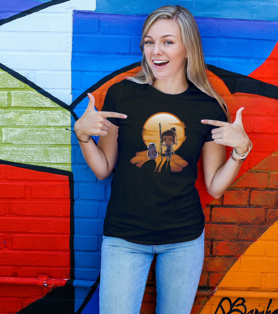 Rey And BB-8 Jakku Sunset Scene T-Shirt
