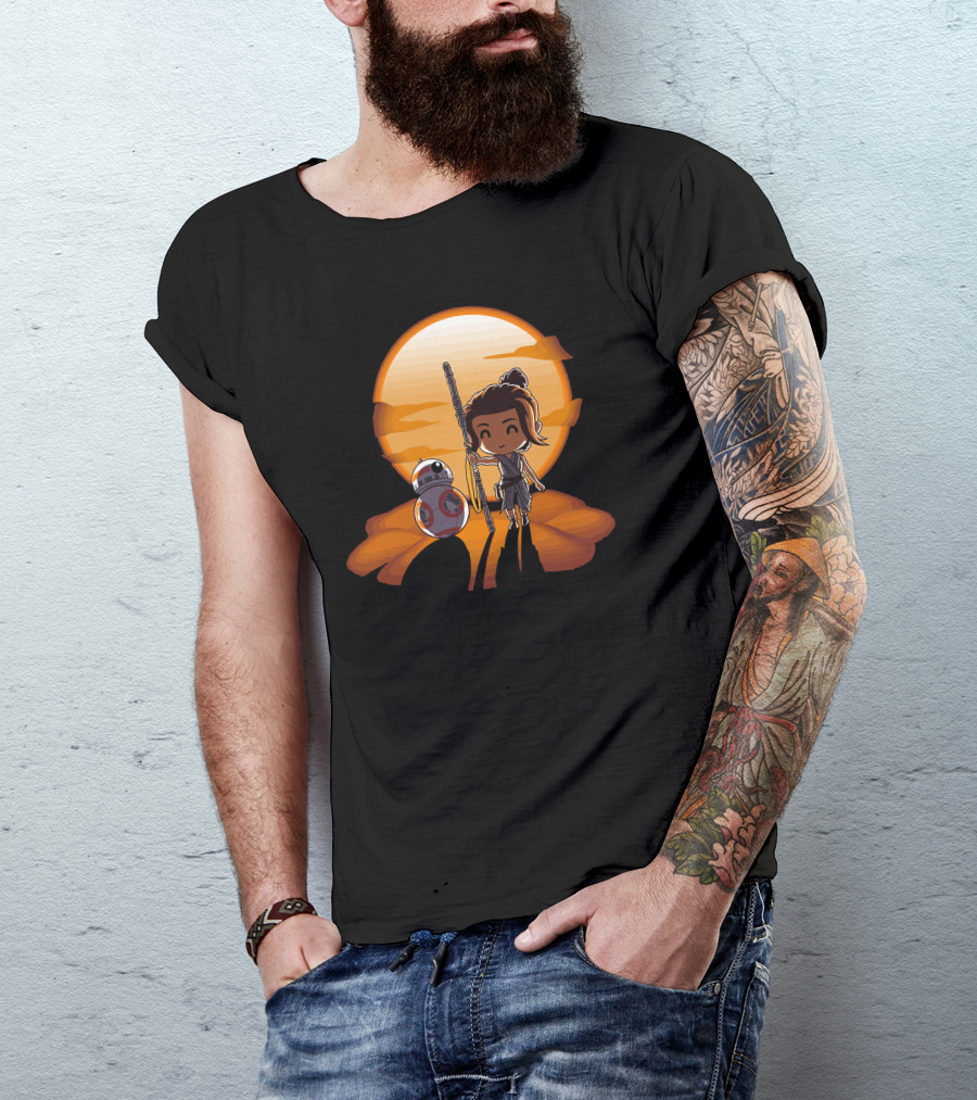 Rey And BB-8 Jakku Sunset Scene T-Shirt