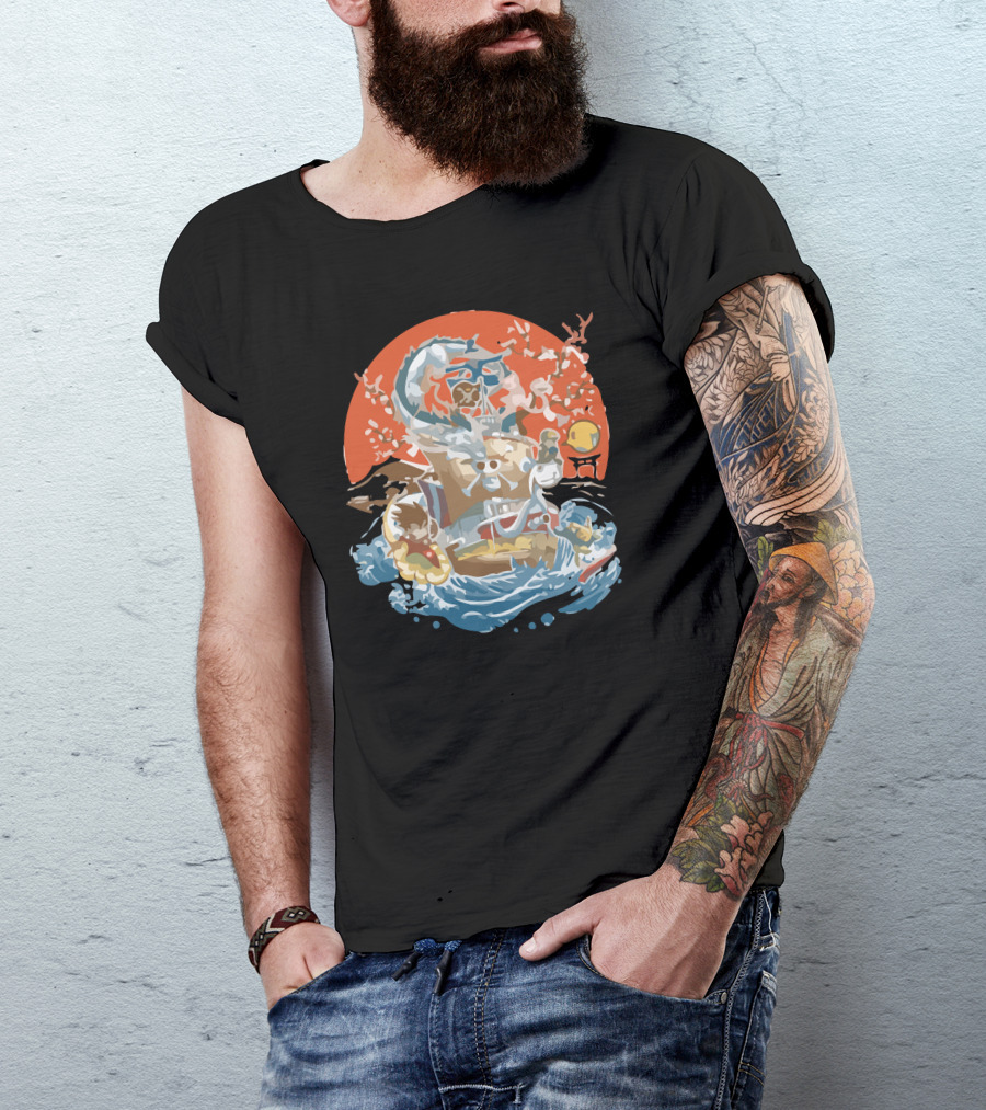 Japanese World Adventure Voyage With Iconic Pirate Crew And Rising Sun T-Shirt