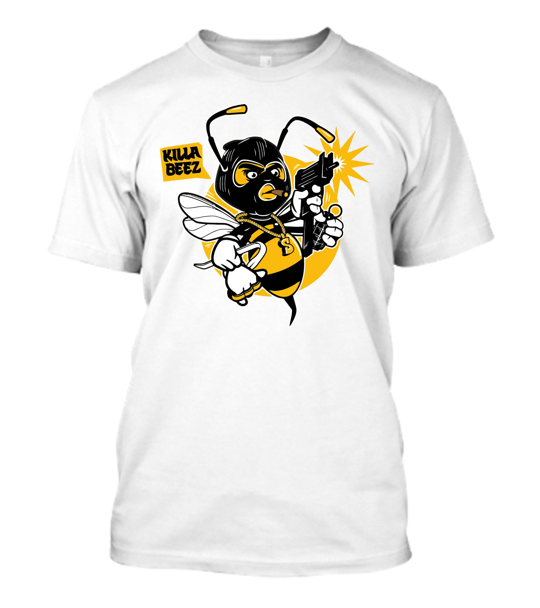Killa Beez Cartoon Gangster Bee With Blasting Gun T-Shirt