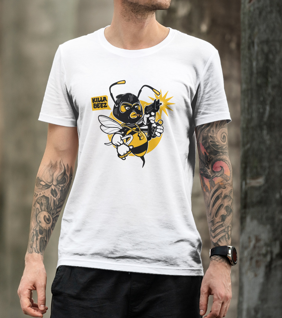 Killa Beez Cartoon Gangster Bee With Blasting Gun T-Shirt