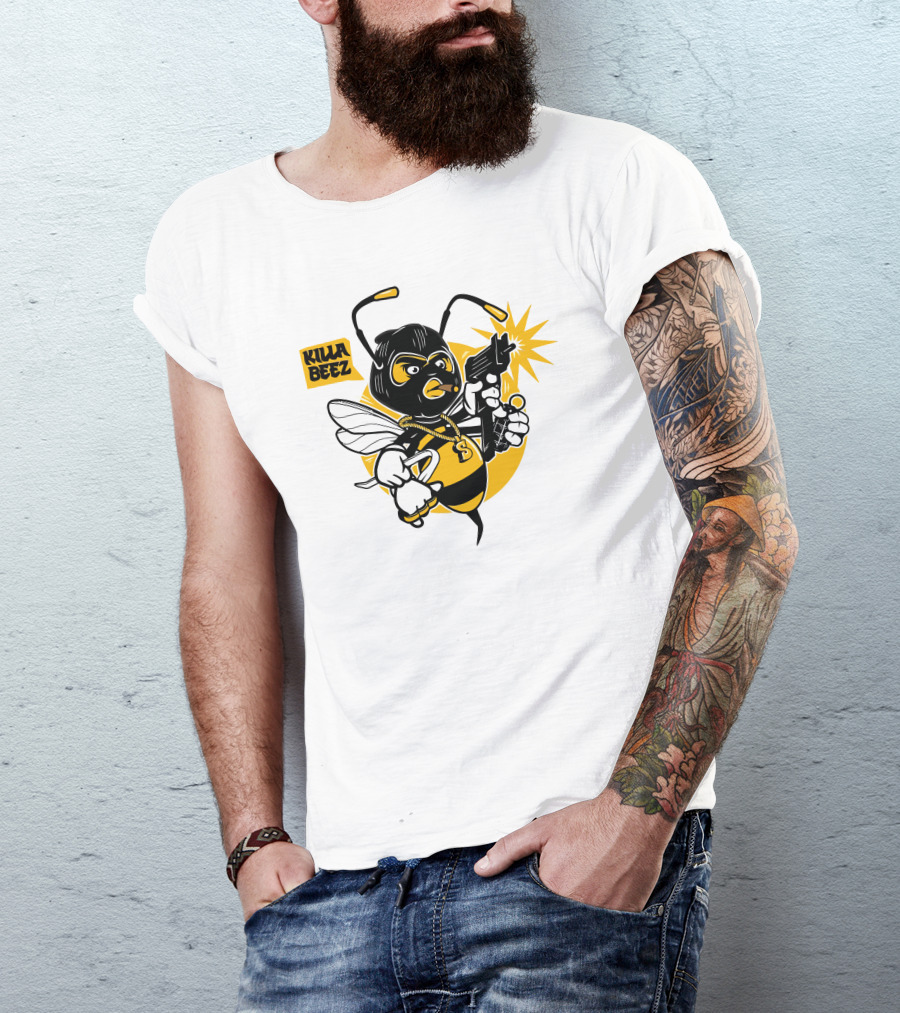 Killa Beez Cartoon Gangster Bee With Blasting Gun T-Shirt