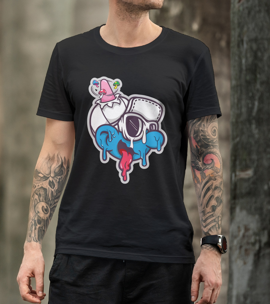 Krim Lim Melting Cartoon Face With Colorful Drink Elements T-Shirt