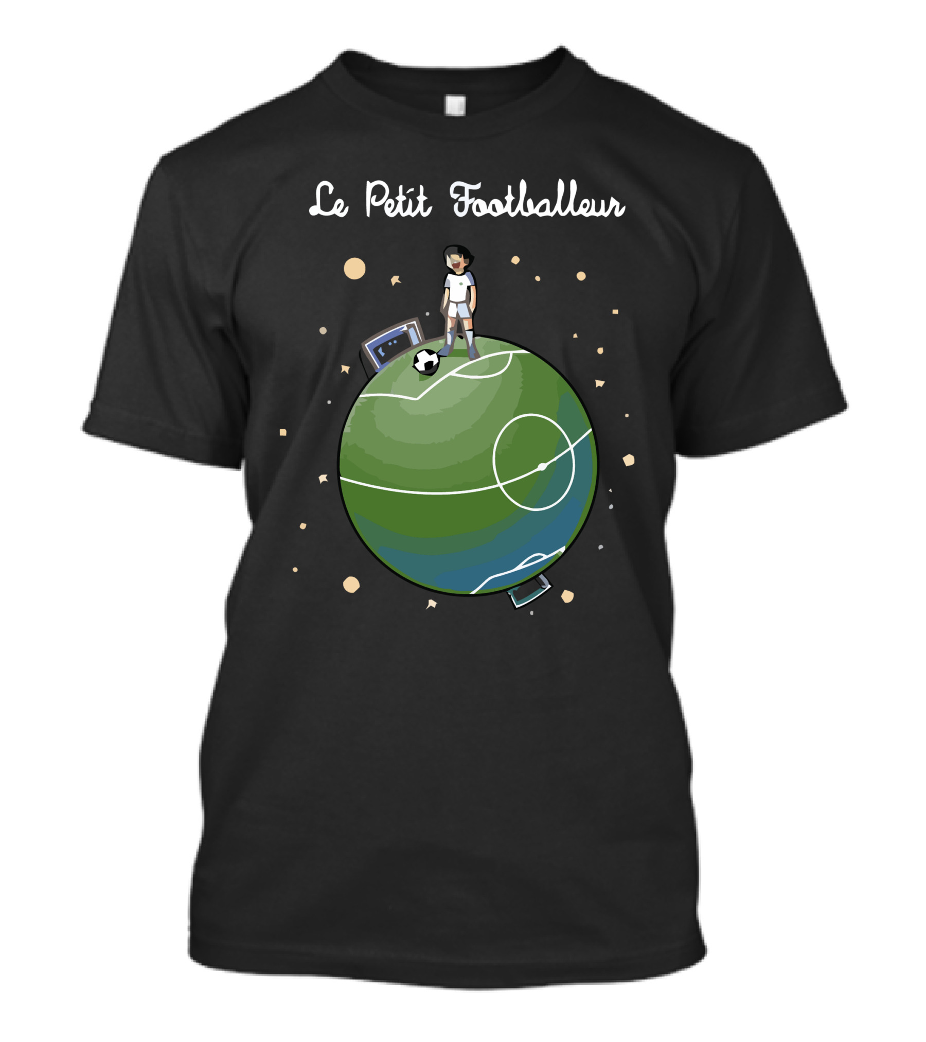 Le Petit Footballeur On Planet Soccer With Starry Background T-Shirt