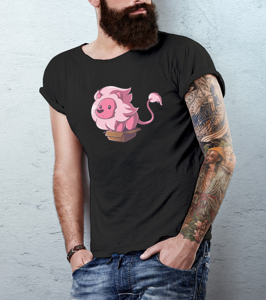 Lion In A Box Cartoon Pink Mane Playful T-Shirt