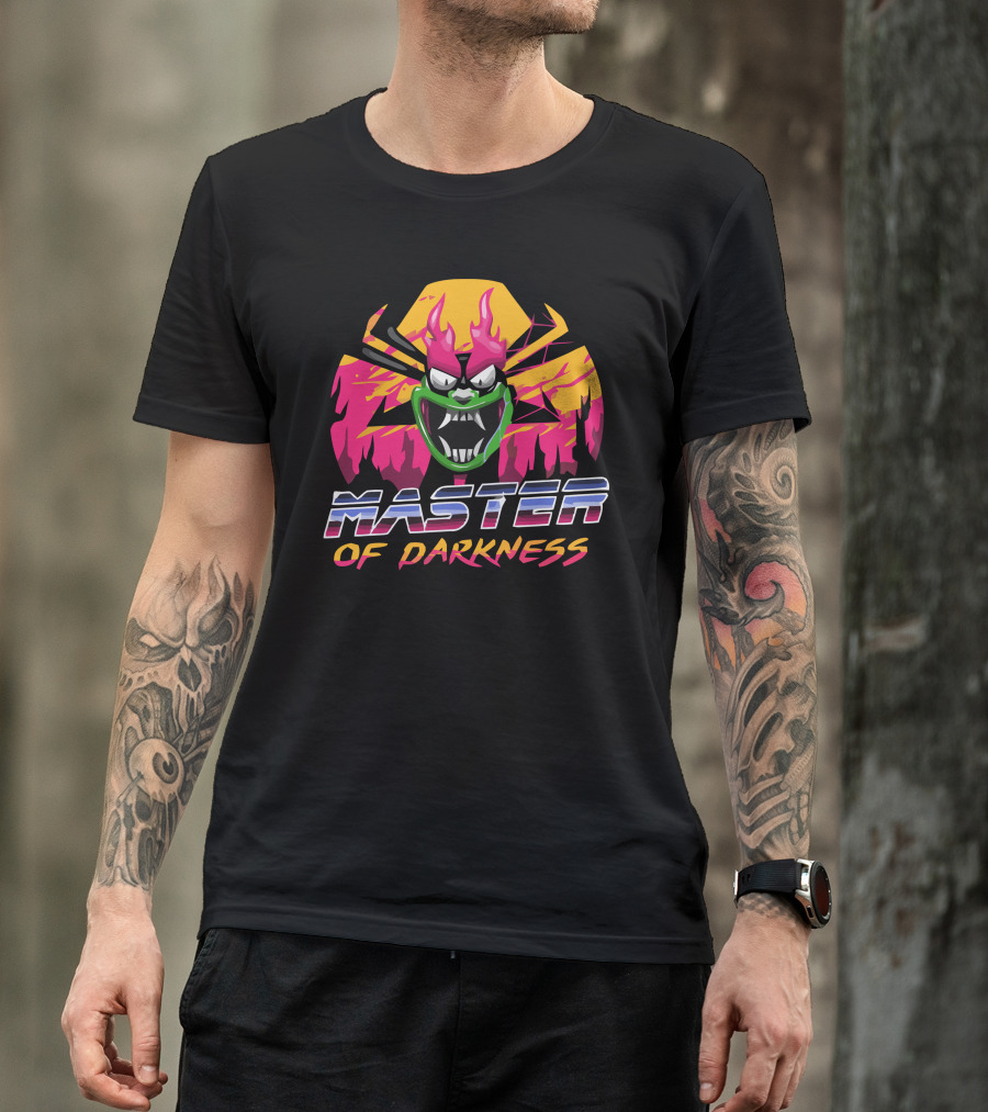 MASTER OF DARKNESS Evil Grinning Face In Retro Neon Colors T-Shirt