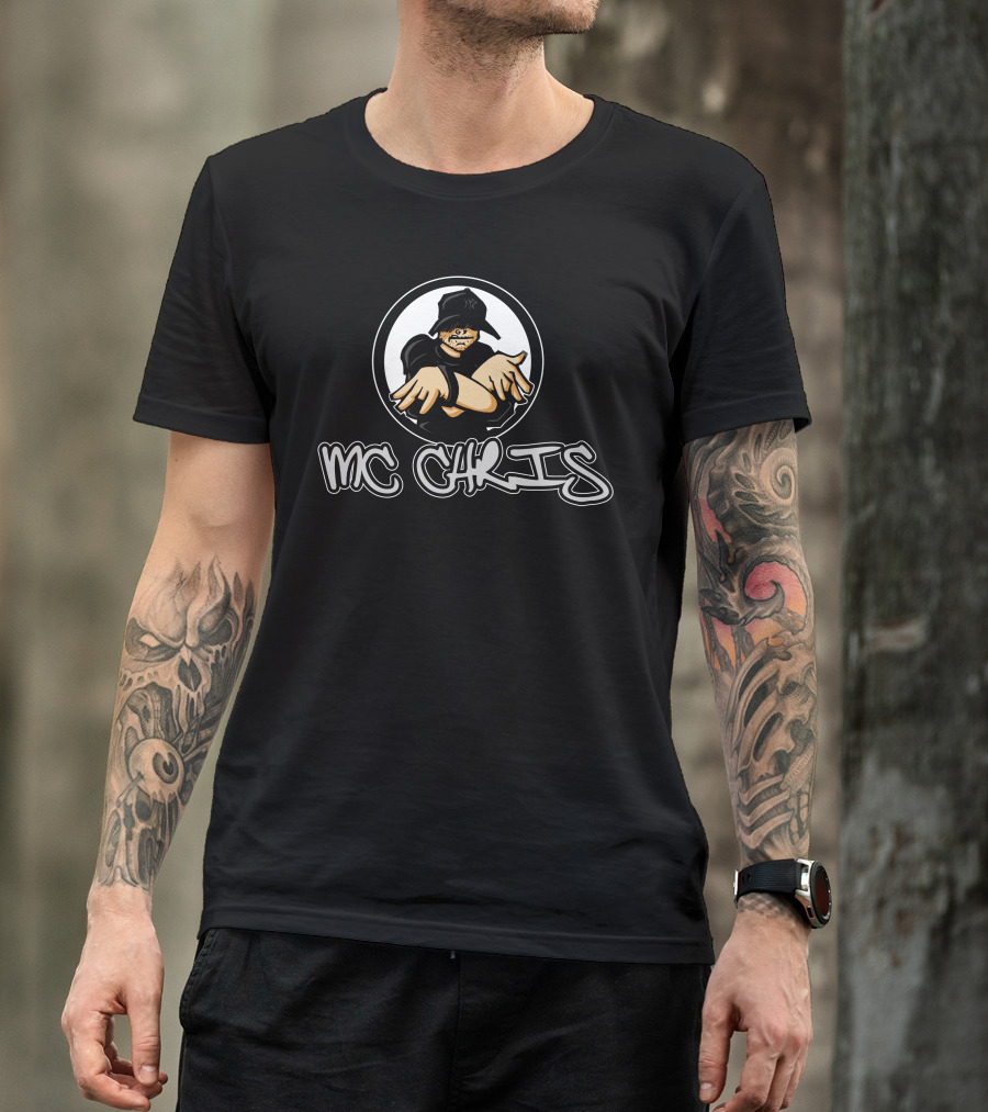 Mc Chris Hip Hop Cartoon Character In Black Cap T-Shirt