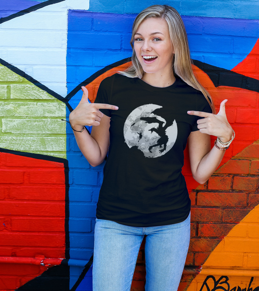 Skyrim Dragon Silhouette Moon Dovahkiin T-Shirt