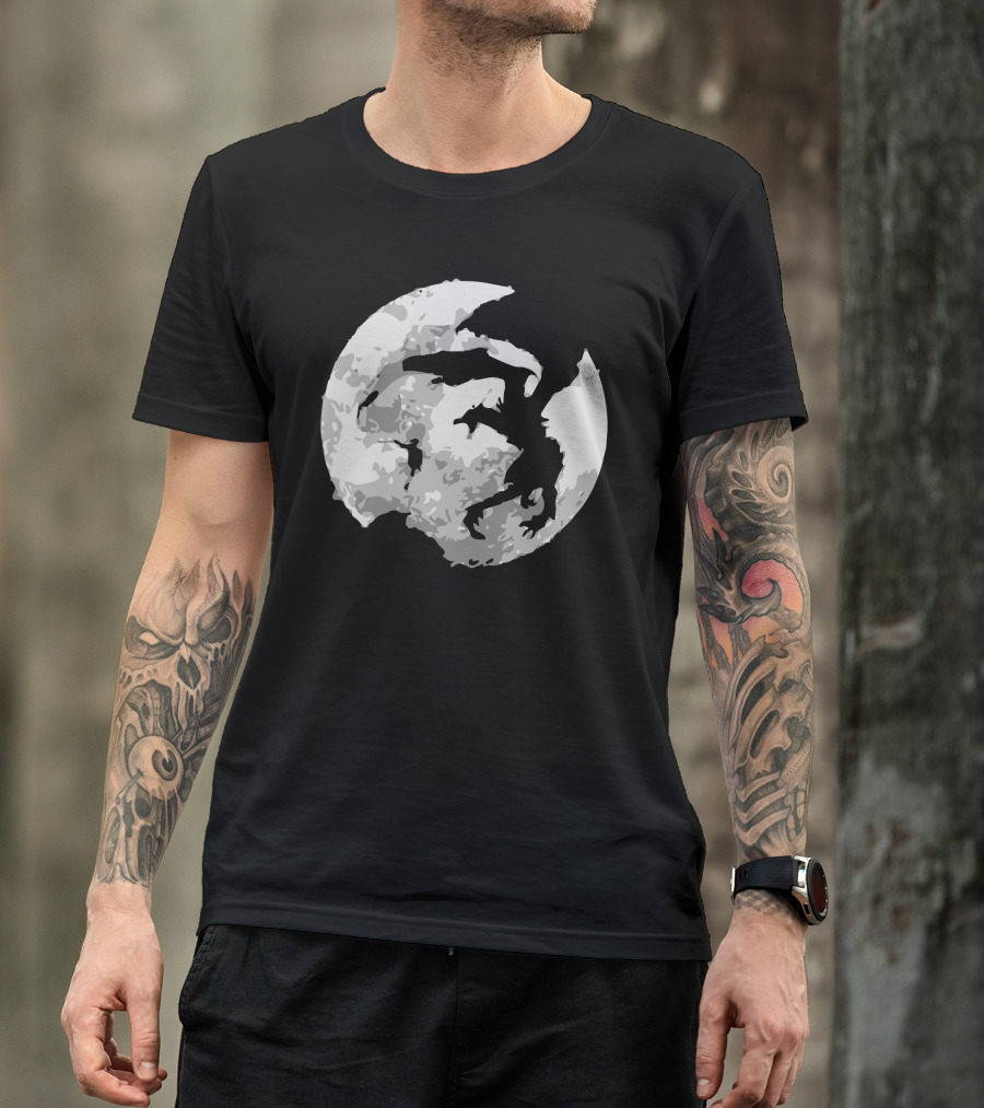 Skyrim Dragon Silhouette Moon Dovahkiin T-Shirt