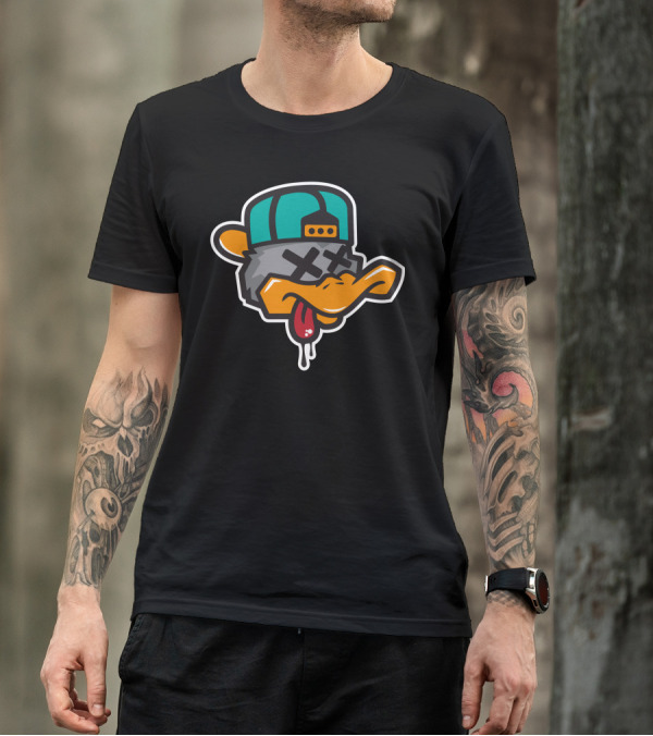 Playful Cartoon Duck With Cap And Dripping Tongue T-Shirt