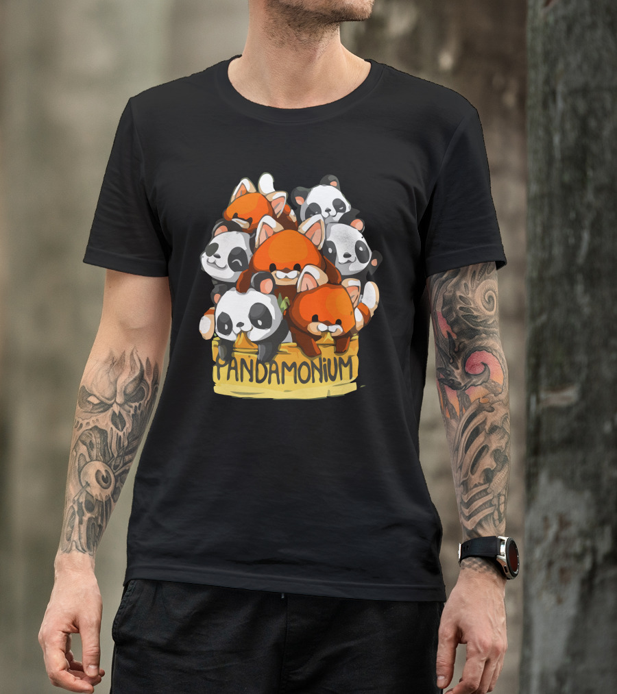 Pandamonium Cartoon Pandas And Red Pandas In A Bucket T-Shirt