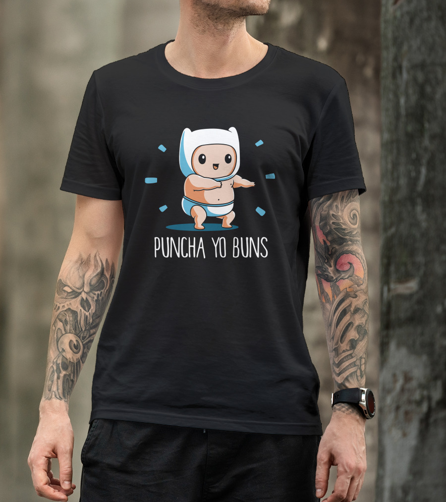 Puncha Yo Buns Cute Character With White Hood And Blue Highlights T-Shirt