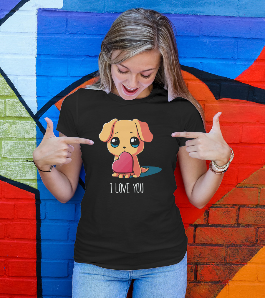 I Love You Puppy Holding Heart T-Shirt