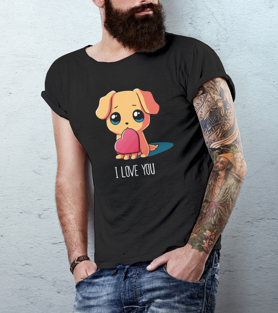I Love You Puppy Holding Heart T-Shirt