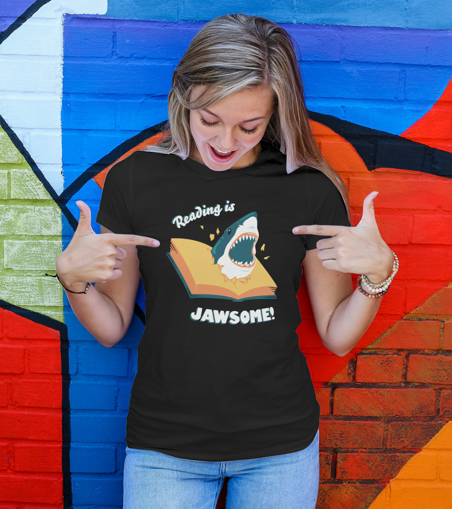 Reading Is Jawsome Shark Open Book Fun T-Shirt