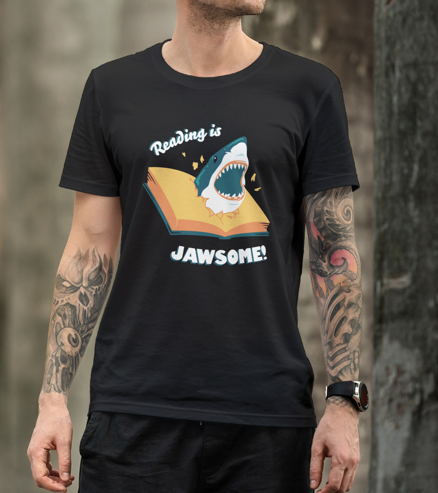 Reading Is Jawsome Shark Open Book Fun T-Shirt