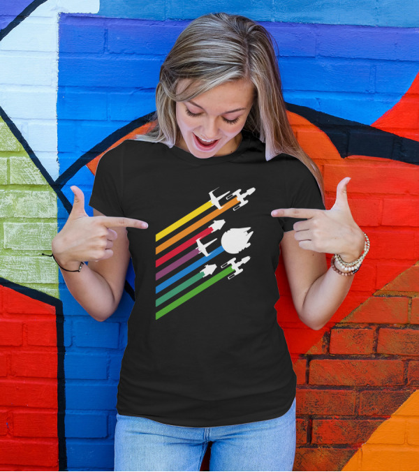 Rebellious Streaks Starship Tribute In Rainbow Formation T-Shirt