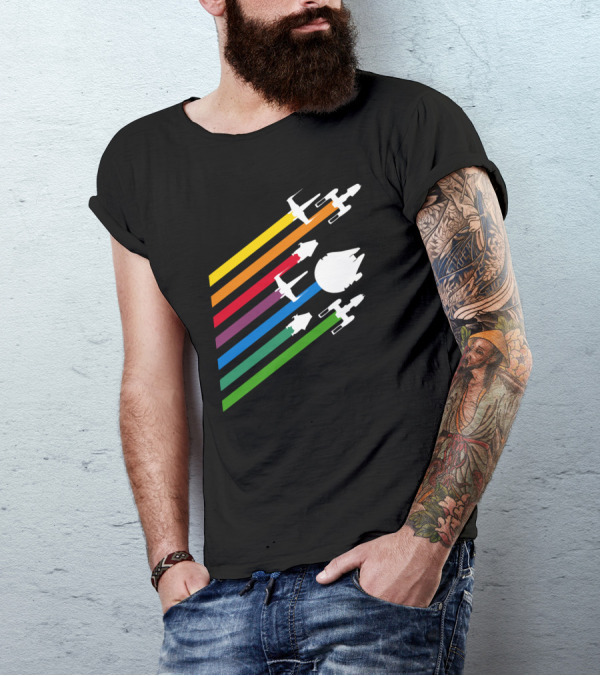 Rebellious Streaks Starship Tribute In Rainbow Formation T-Shirt
