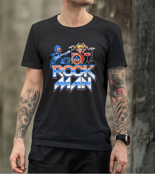 Mega Man Rock Band Crossover Pixel T-Shirt