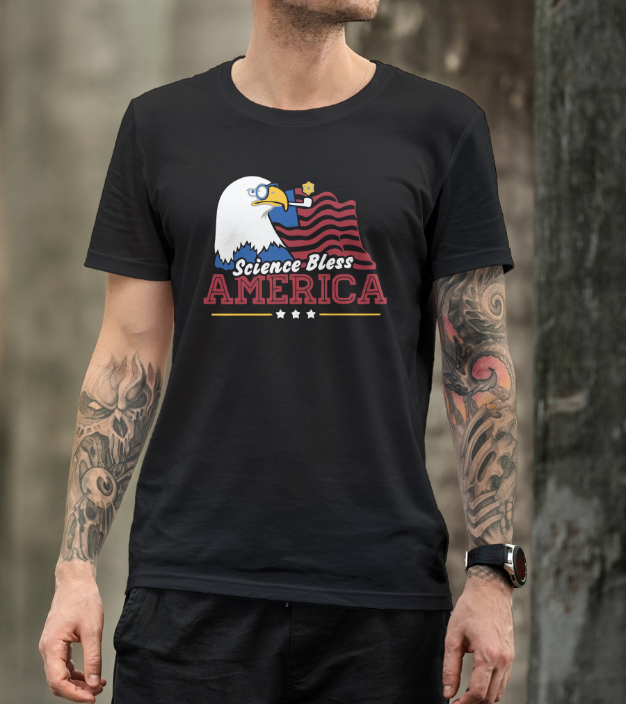 Science Bless America Bald Eagle With Pipe And Stars T-Shirt