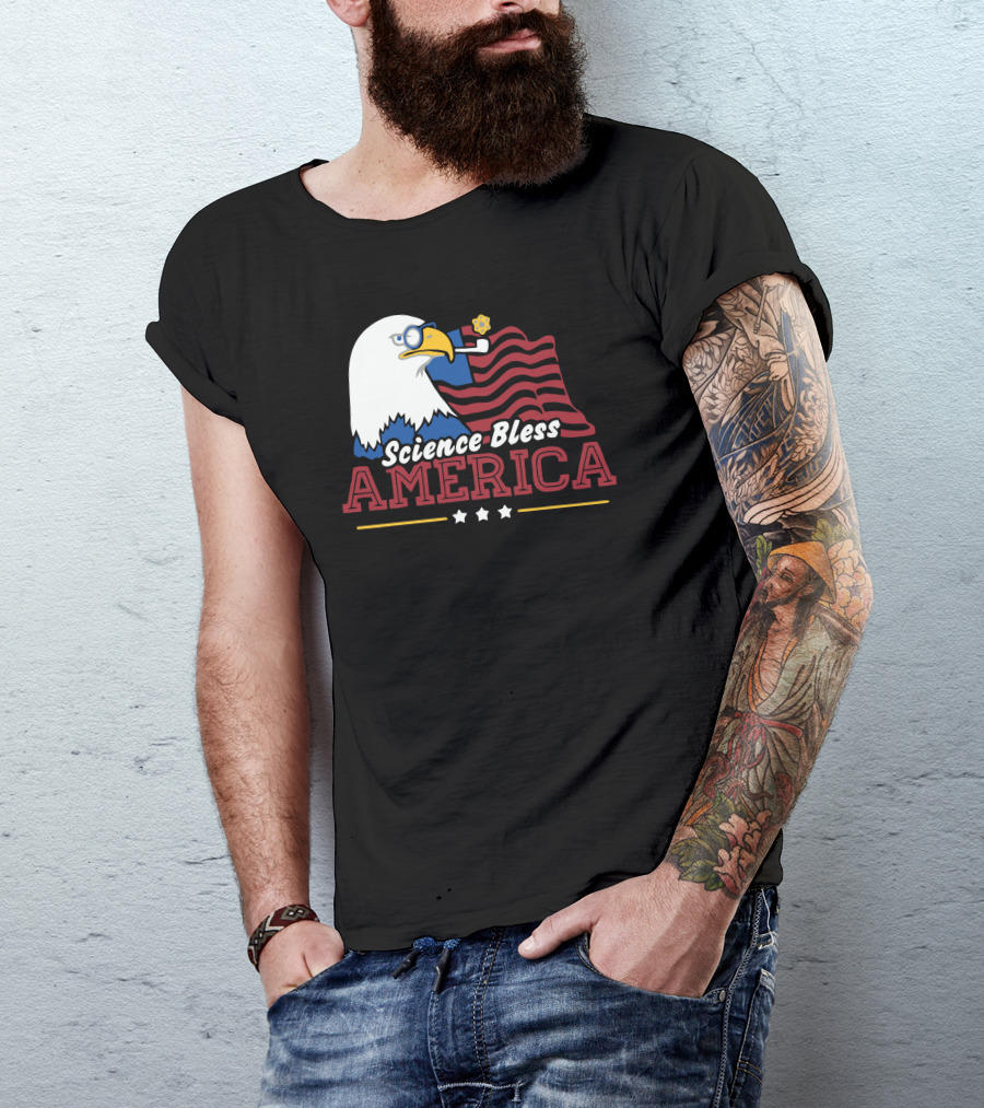 Science Bless America Bald Eagle With Pipe And Stars T-Shirt