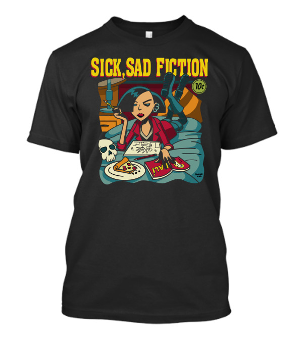 Sick Sad Fiction 10¢ Comic Art Pizza Skull 90s T-Shirt