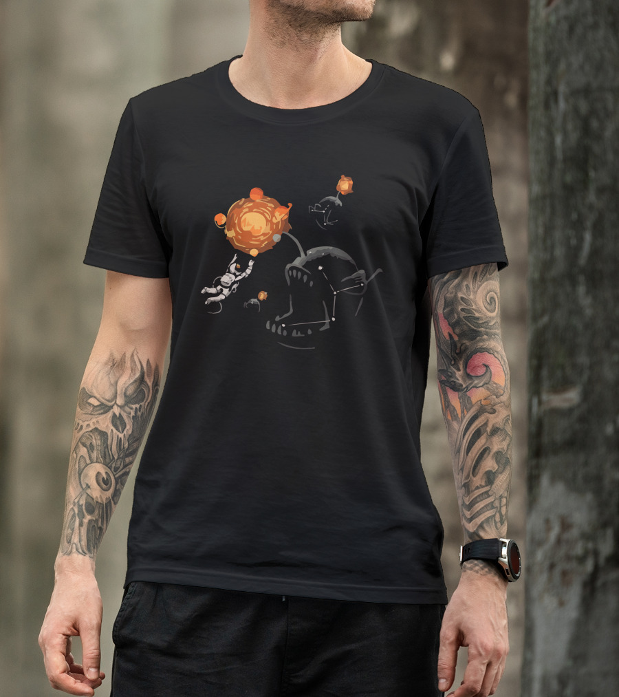 Astronaut Luring Cosmic Fish With Planet Lure In Space Bait T-Shirt