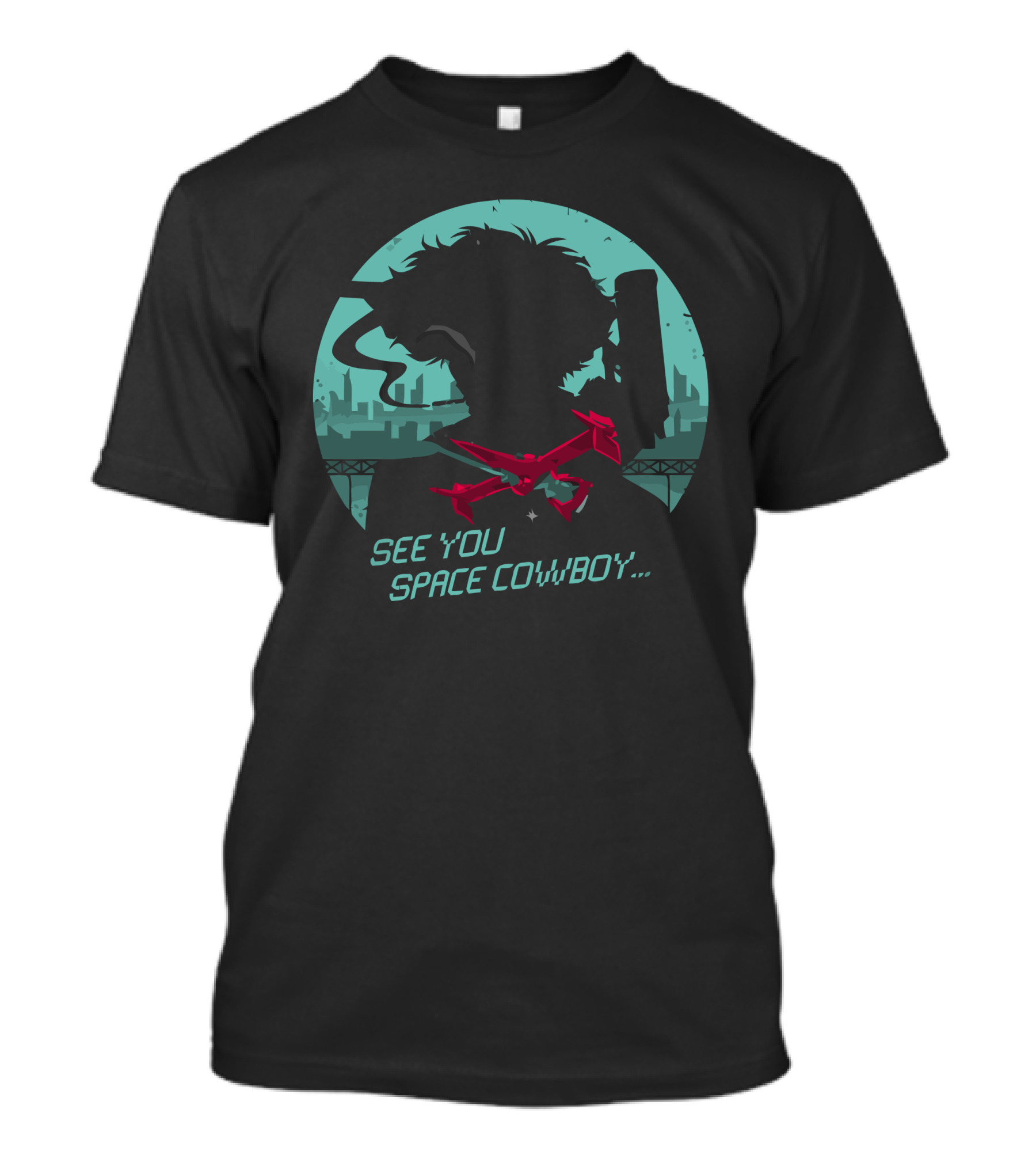 See You Space Cowboy Silhouette Cityscape With Red Spaceship T-Shirt
