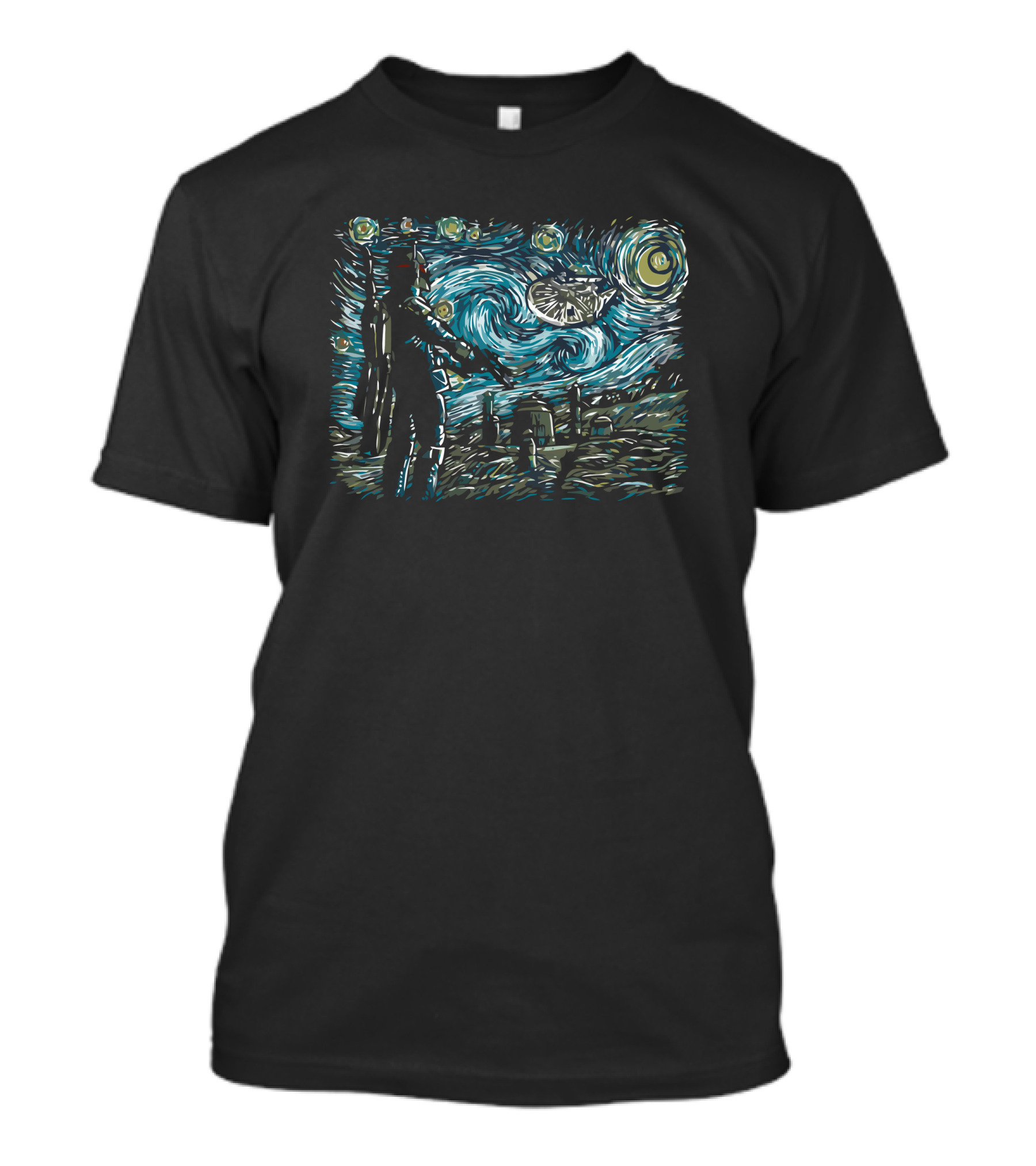 Starry Wars Van Gogh Style Sci-Fi Galactic Starry Night Scene T-Shirt