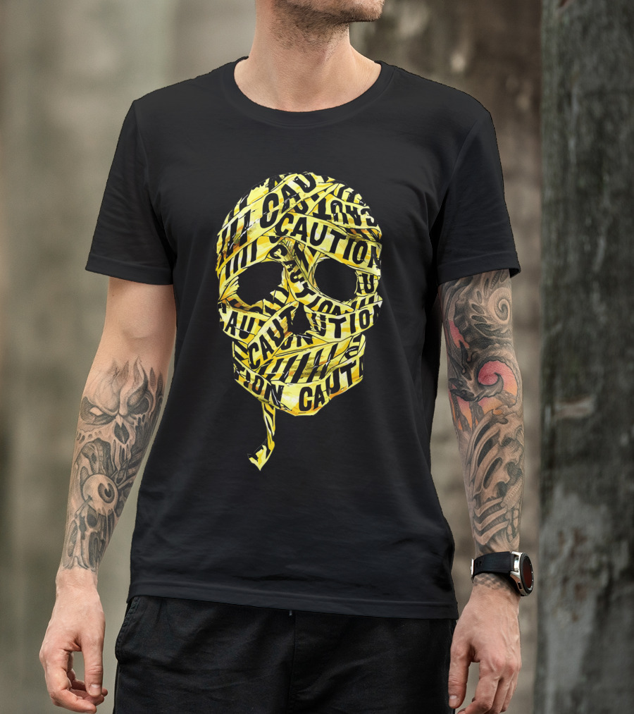 Caution Tape Wrapped Skull T-Shirt