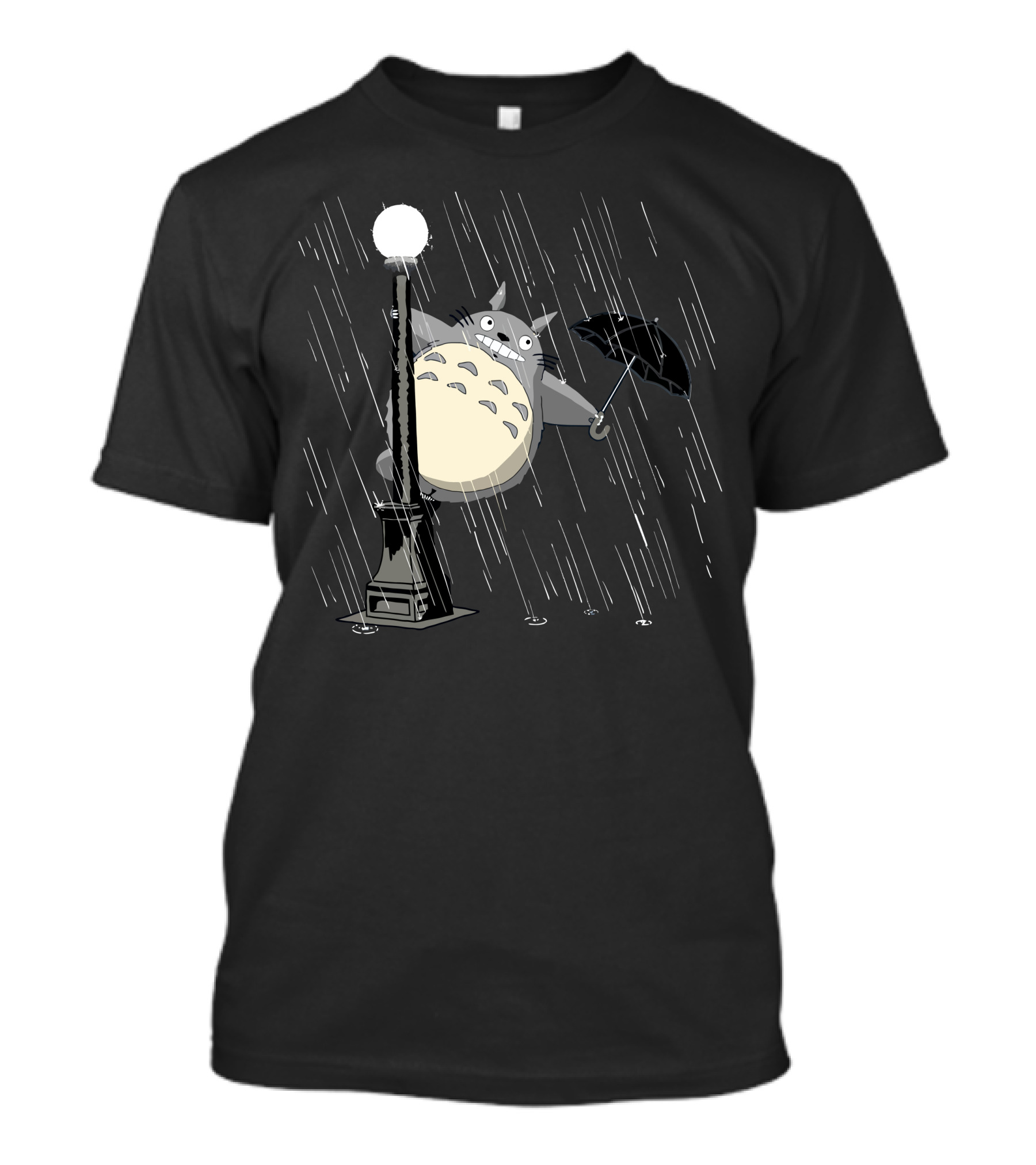 Totoro Singing In The Rain With Umbrella And Lamp Post T-Shirt