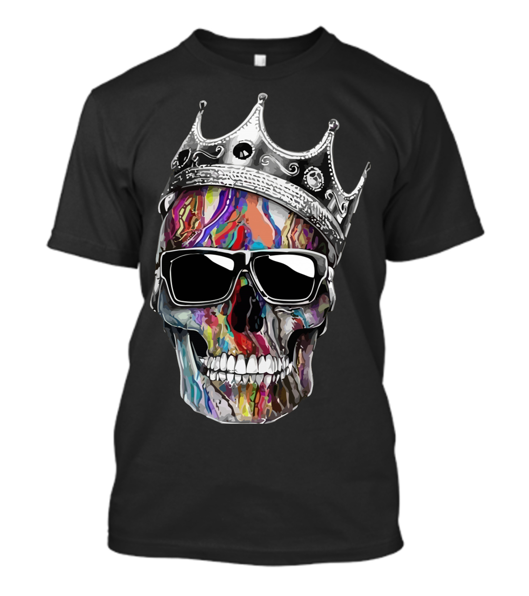 Multicolored Skull With Crown And Sunglasses T-Shirt