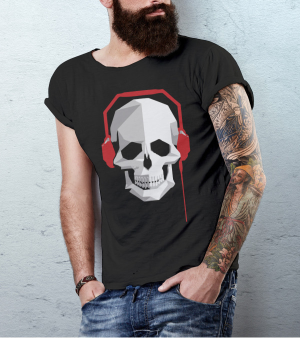 Skull With Red Headphones T-Shirt