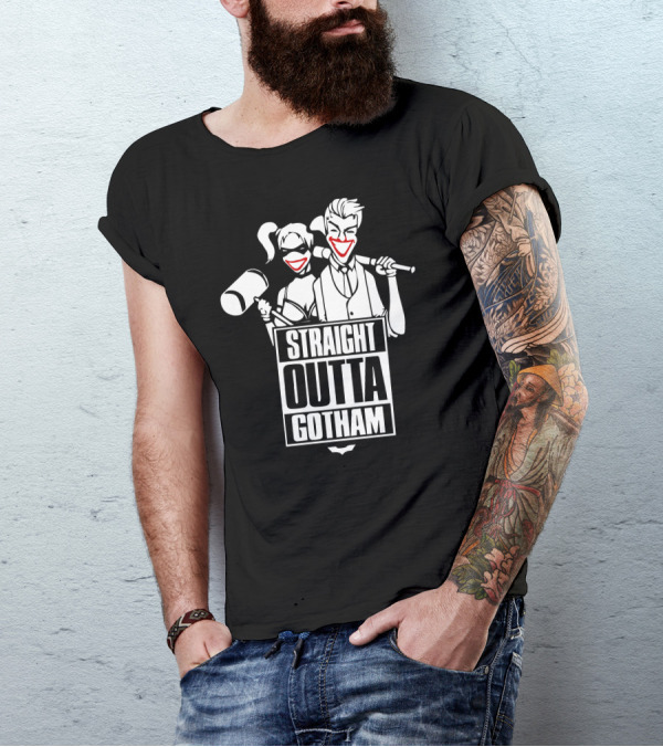 Straight Outta Gotham Joker Harley Quinn Bat T-Shirt