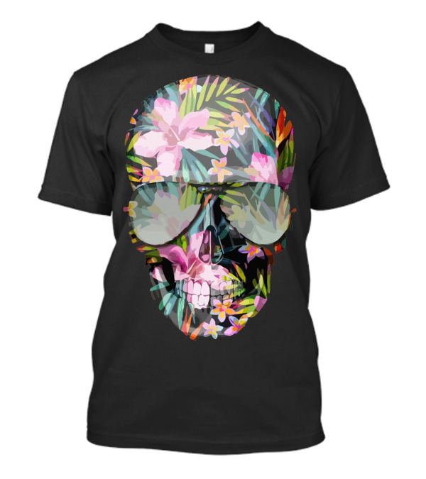 Tropical Floral Skull With Sunglasses T-Shirt