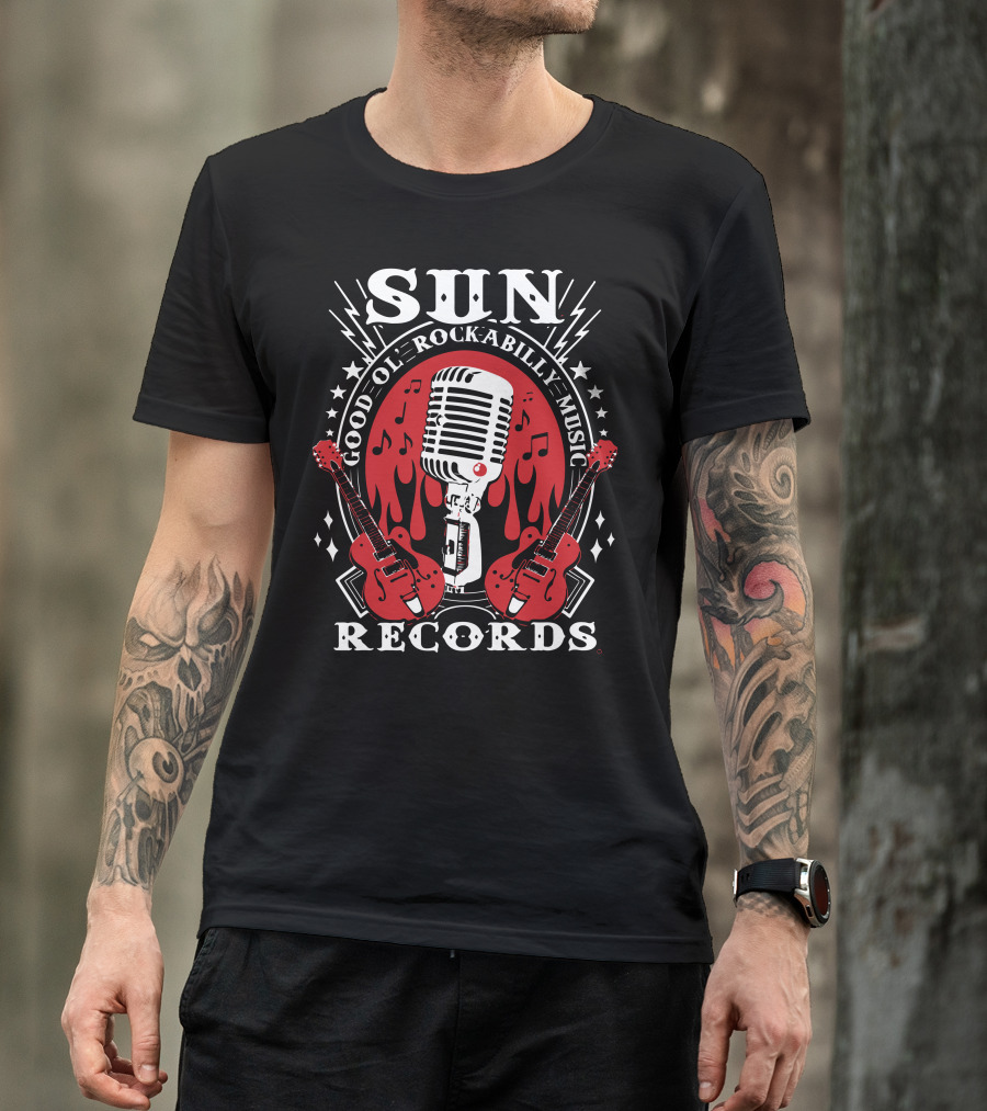 Sun Records Good Ol' Rockabilly Music Microphone And Guitars Black T-Shirt
