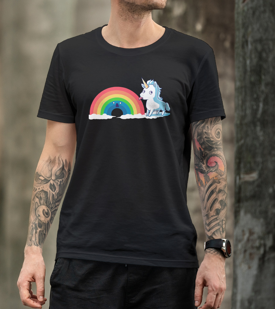Unicorn Eats Tasty Rainbow With Surprised Face T-Shirt