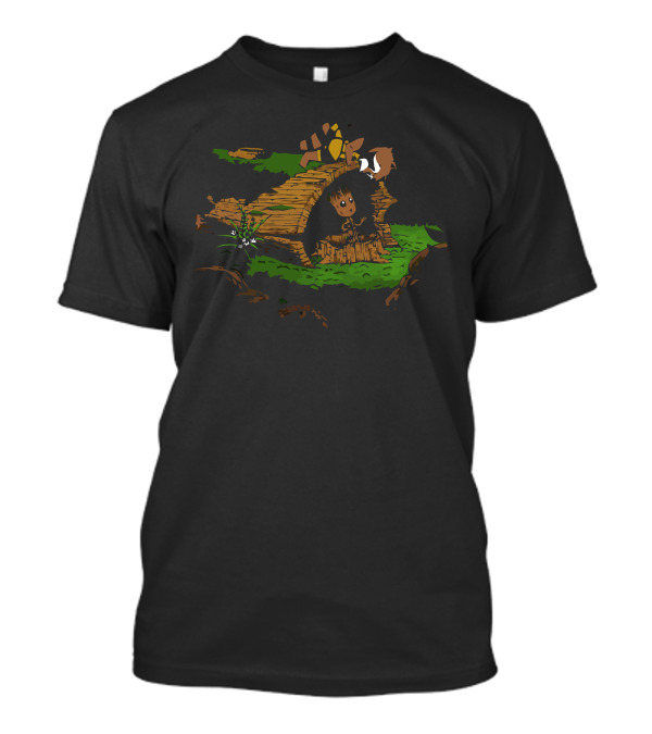 The Tree And The Raccoon In A Hollow Log With Forest Horizon T-Shirt