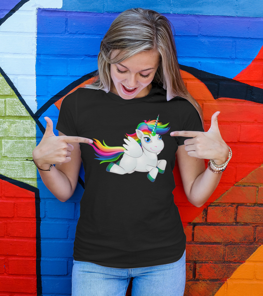 The Unicorn Rainbow Mane And Tail Cartoon Pegasus T-Shirt
