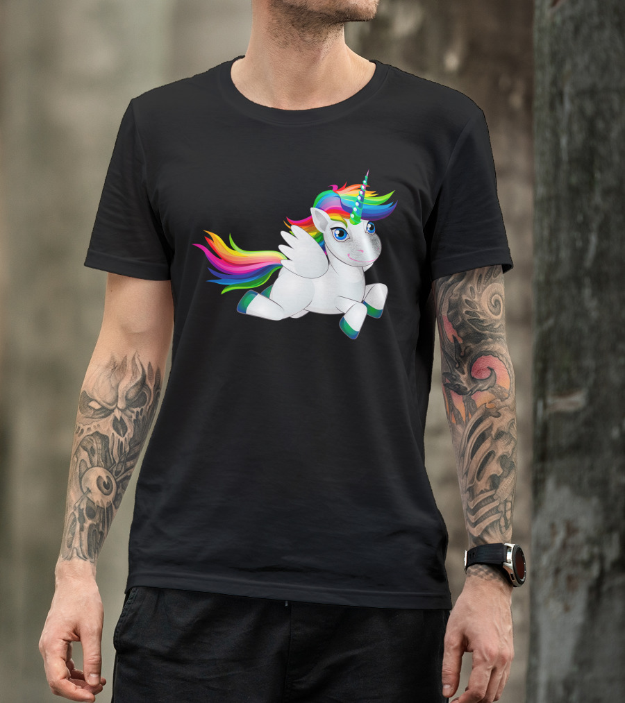 The Unicorn Rainbow Mane And Tail Cartoon Pegasus T-Shirt