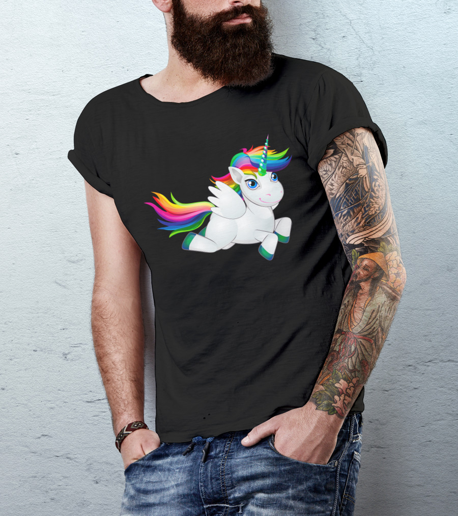 The Unicorn Rainbow Mane And Tail Cartoon Pegasus T-Shirt
