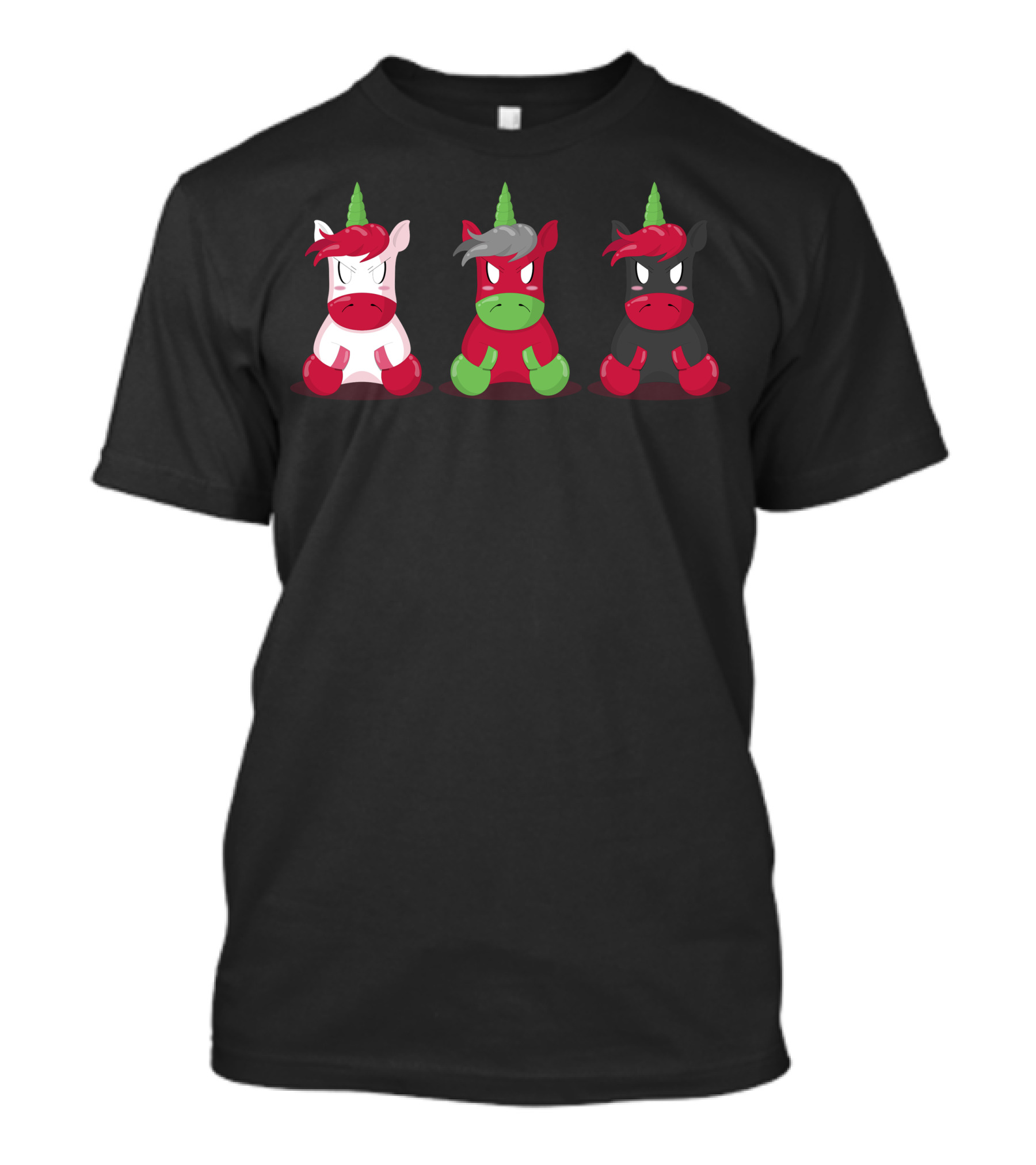 Three Cute But Angry Unicorn Trio With Colorful Horns And Expressions T-Shirt