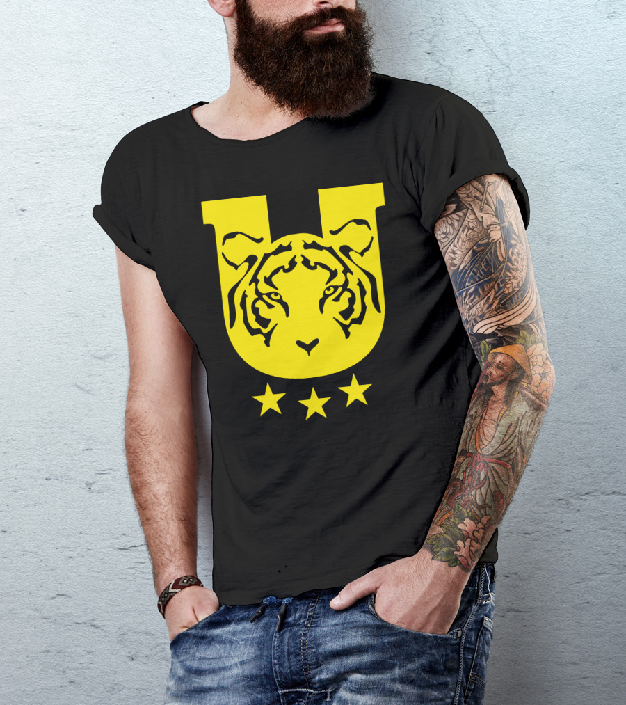 Tigres De Monterrey Yellow U Logo With Tiger Face And Three Stars T-Shirt