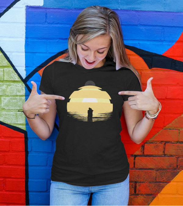 Two Rogues Embracing At Sunset Over Ocean Horizon T-Shirt