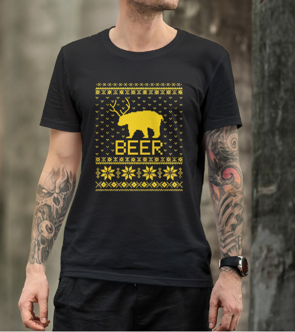 UglyParty Beer Bear Antlers Knit T-Shirt