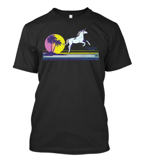 Unicorn Beach Florida Retro Palm Sunset T-Shirt