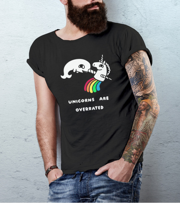 Unicorns Are Overrated Narwhal Rainbow Battle T-Shirt
