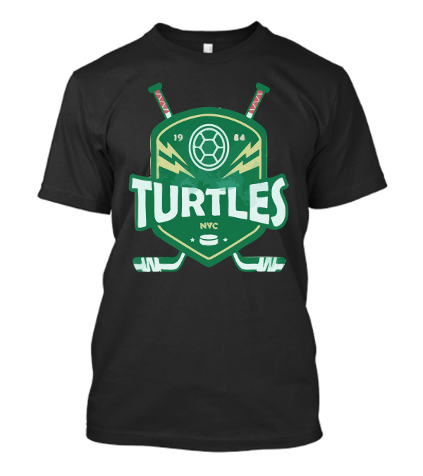 Turtles Hockey 1984 NYC Shield With Sticks And Puck T-Shirt