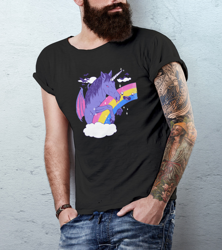 Vampcorn Rainbow Vampire Unicorn With Wings And Cloud Bats T-Shirt