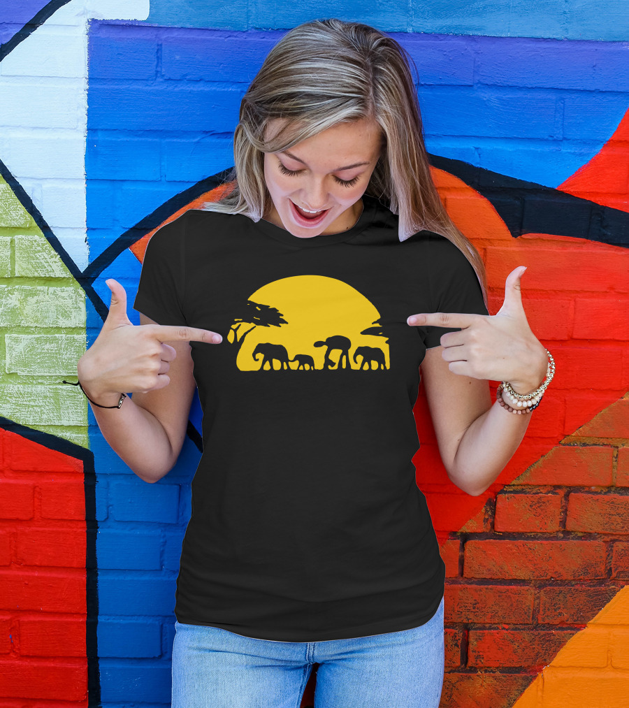 Walker Across African Elephant Safari Sunset T-Shirt